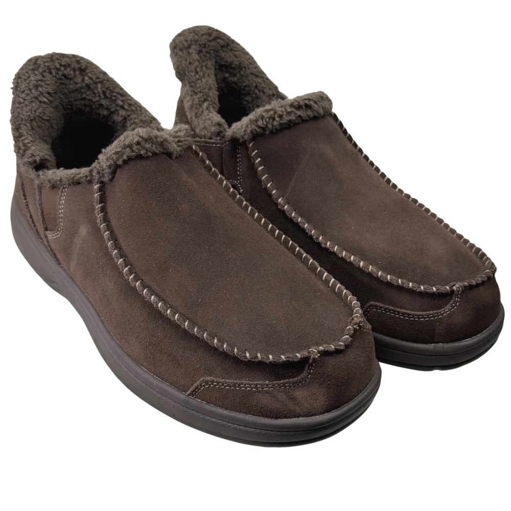 Orthofeet Vito Slippers Mens 9.5 Brown Leather Orthopedic Fur Lined